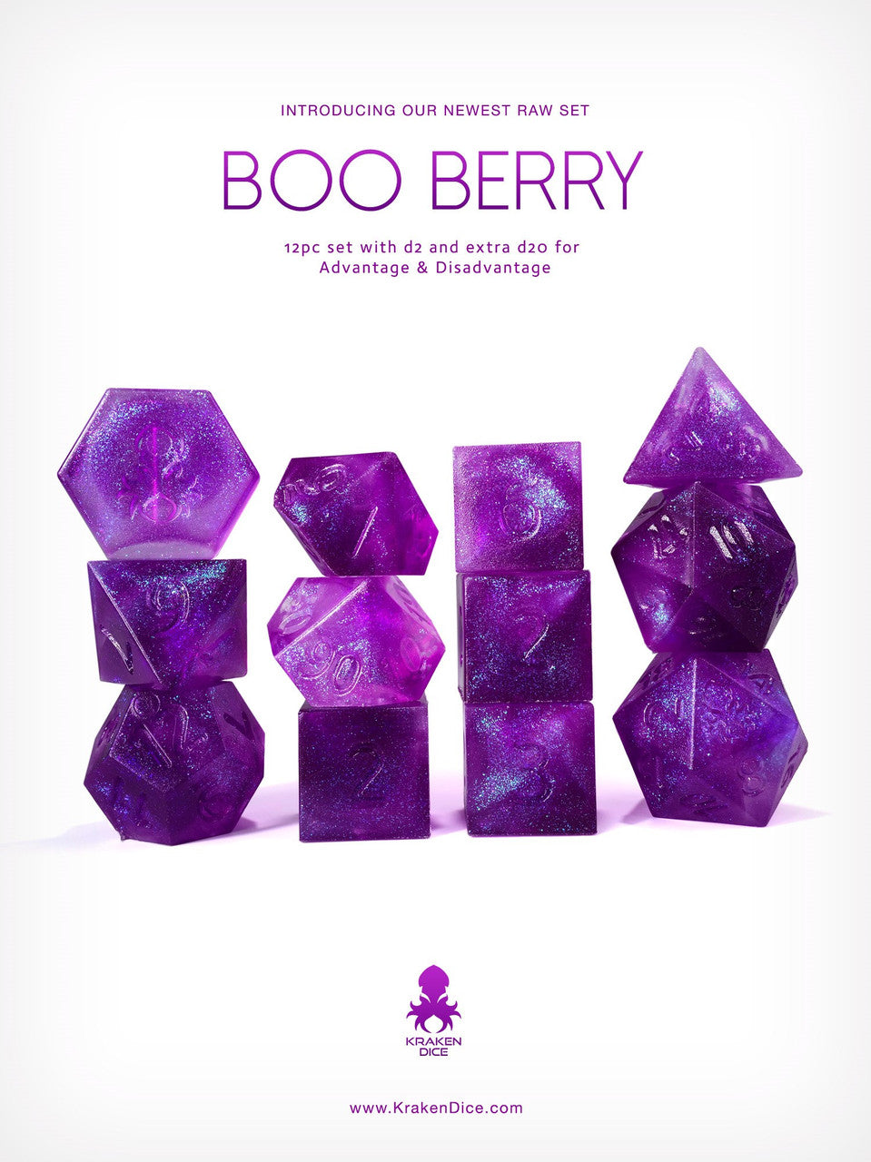 Kraken's RAW Boo Berry 12pc Polyhedral Dice Set